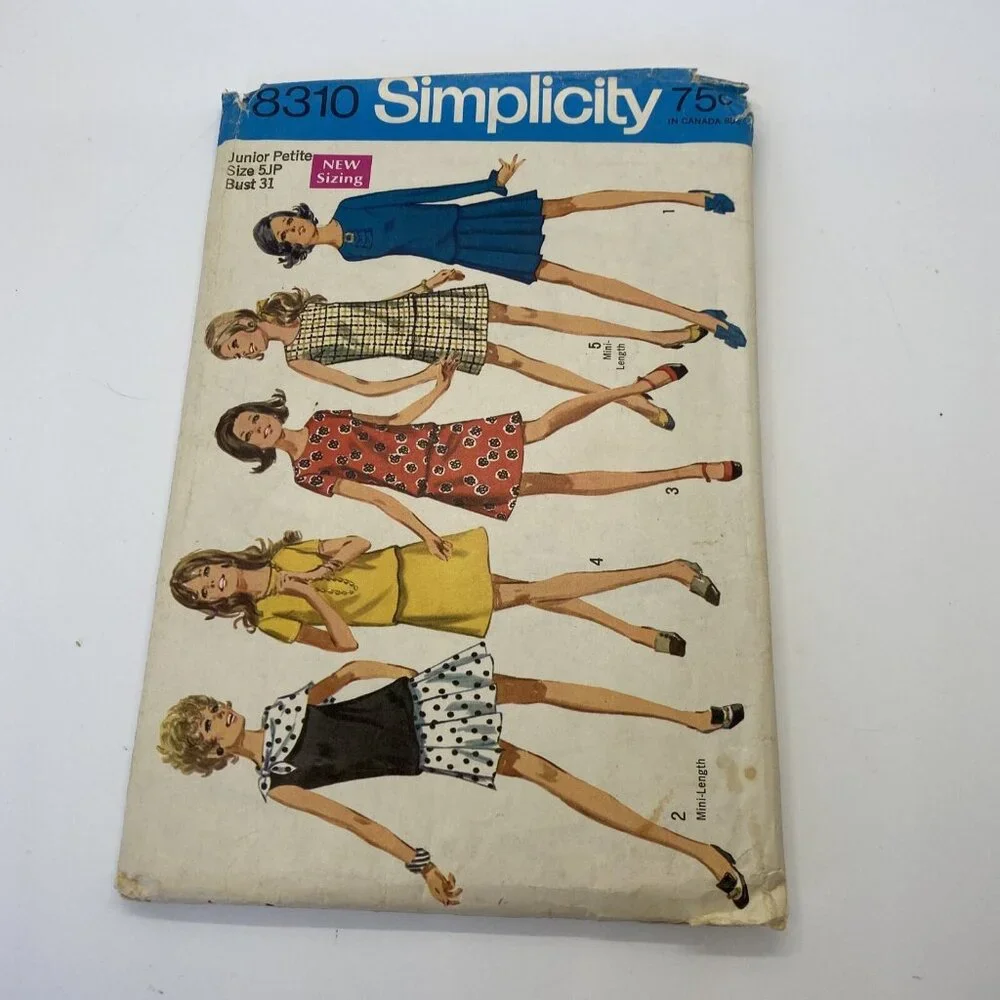 Simplicity 8310 Junior Petite Dress Skirt Scarf Size 5JP Breast 31 Vintage